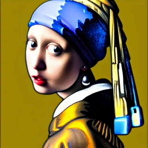 Image similar to Girl with Pearl Earring, painting by Johannes Vermeerstarry badly edited with photoshop