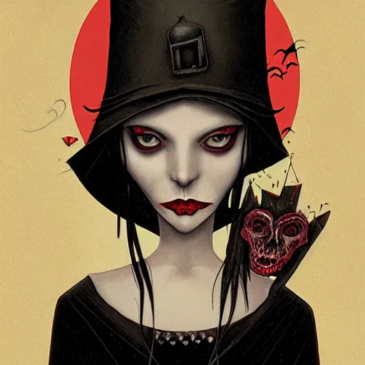 Image similar to a gothic vampiress portrait by benjamin lacombe