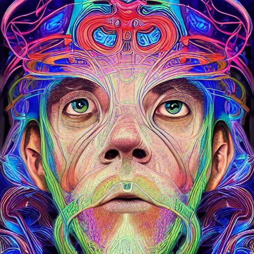 Image similar to a digital painting of a man's face, digital art by android jones and amanda sage, behance contest winner, psychedelic art, biomorphic, rendering in intricate poster art, tarot card lovecraftian, outlined art