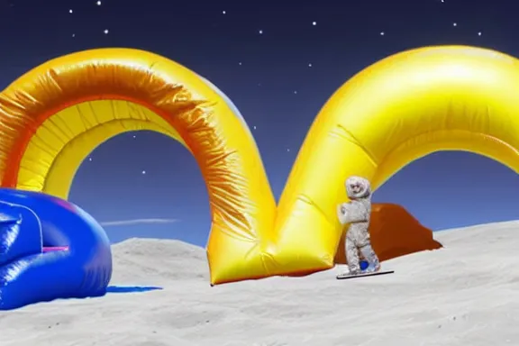 Prompt: a bouncy house on the moon