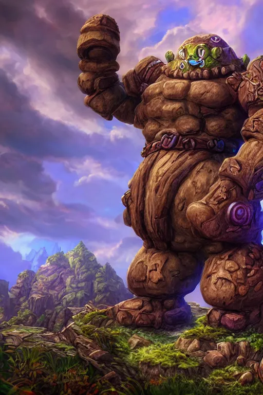 Image similar to zelda fantasy art giant golem troll wood rock greeble gemstone, global illumination ray tracing hdr fanart arstation by sung choi and eric pfeiffer and gabriel garza and casper konefal