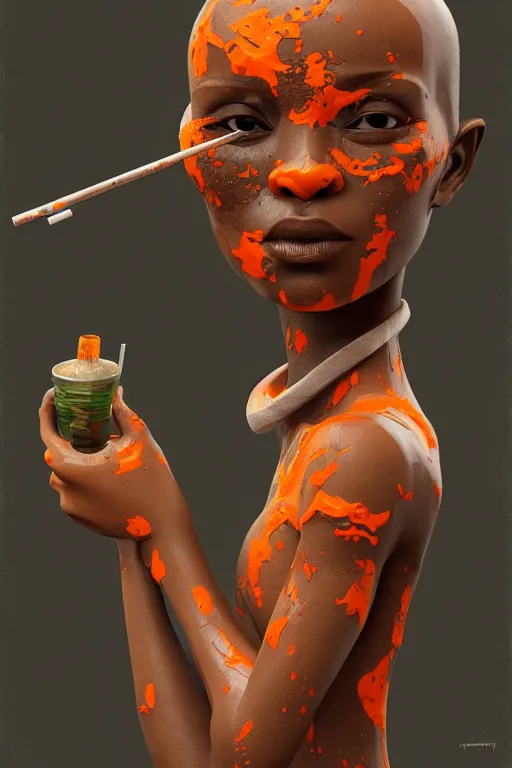 Image similar to epic 3 d straw masked omolu, liquid hands and feet spinning, 2 0 mm, with brown and orange mud melting smoothly into medicine and salves, intense, healing, intricate, houdini sidefx, trending on artstation, by jeremy mann and ilya kuvshinov, jamie hewlett and ayami kojima, 3 d bold