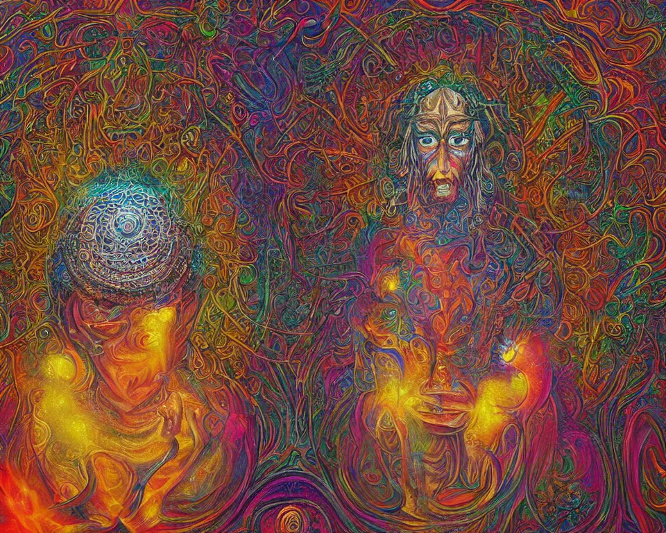 Prompt: visionary art, 3 d lord brahma from another dimension, close up, alex grey art, teleportation, astral projection, detailed, heavily detailed, art by govardhan art, astrix, volumetric