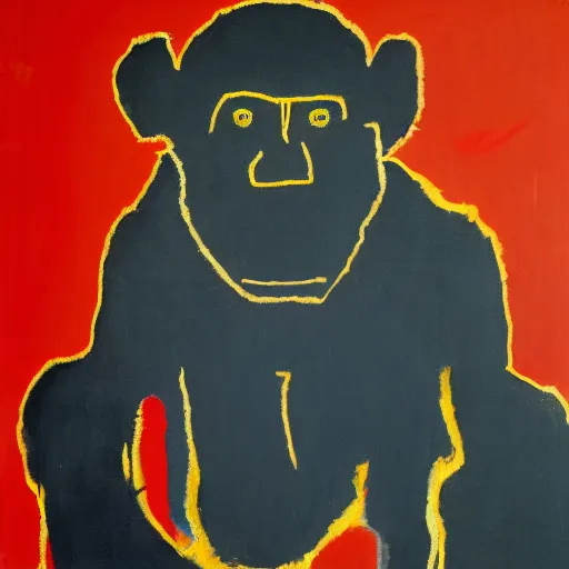 Prompt: basquiat portrait of a minimalist monkey