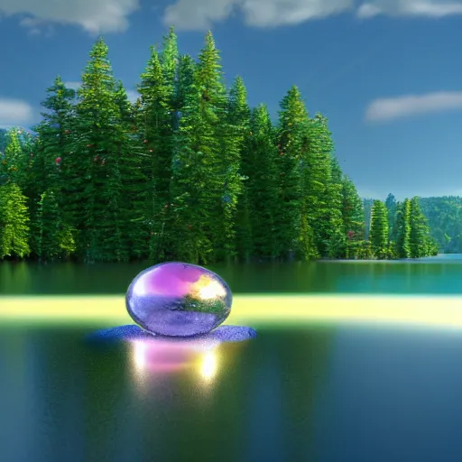 Image similar to A shiny gem floating over a lake by Jeff Easley, rendered in octane.