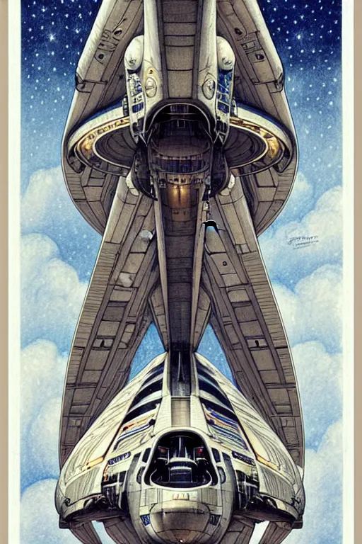 Image similar to design, symmetry, starship enterprise, borders, lines, decorations, muted colors, by jean - baptiste monge