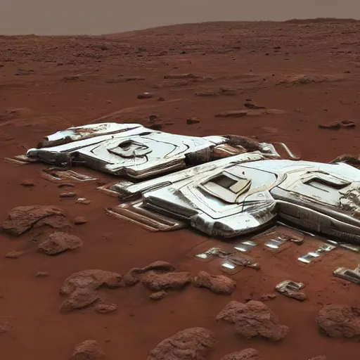 Prompt: large mars base, futuristic, spaceships on the ground, very detailed, super realistic