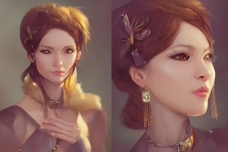 Image similar to female marten wearing jewlery with cute hairstyle, made by Stanley Artgerm Lau, WLOP, Rossdraws, ArtStation, CGSociety, concept art, cgsociety, octane render, trending on artstation, artstationHD, artstationHQ, unreal engine, 4k, 8k,