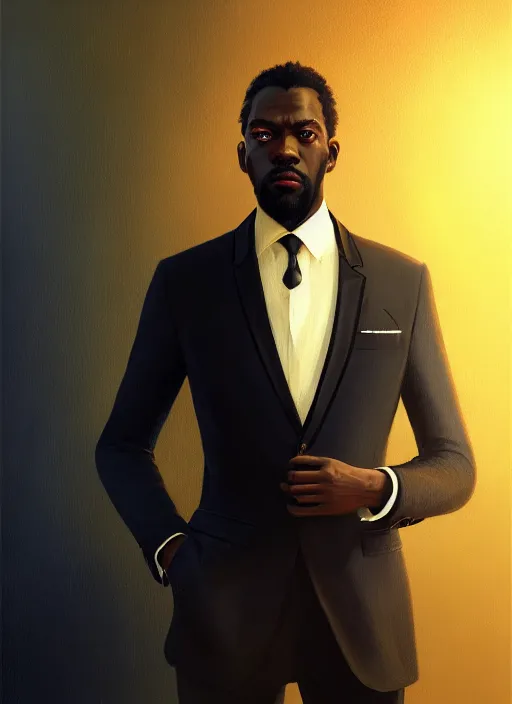 Prompt: portrait of handsome black genius in tailored suit, world map background, clean cut with goatee, intricate baroque thoughts, elegant atmosphere, glowing lights, highly detailed, digital painting, artstation, concept art, smooth, sharp focus, illustration, art by wlop, mars ravelo and greg rutkowski