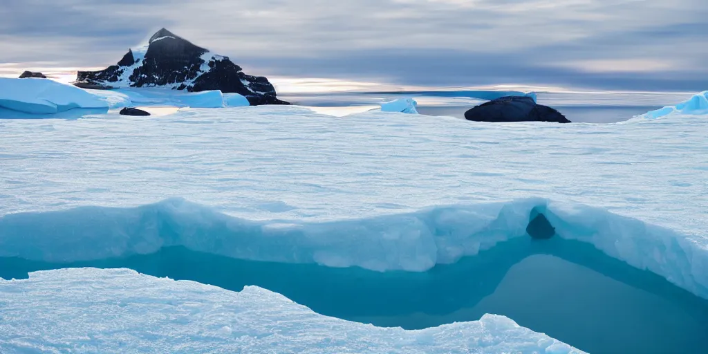 Image similar to a great photograph of the most amazing golf hole in the world, perfect light, antarctica on the most beautiful day, on top of an iceberg, ambient light, 5 0 mm, golf digest, top 1 0 0, fog