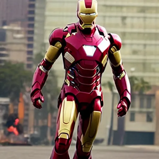Prompt: promotional image of Tom Holland as Iron Man in Iron Man（2008）, he wears Iron Man armor without his face, movie still frame, promotional image, imax 70 mm footage
