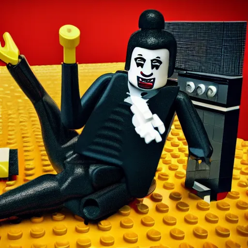 Image similar to photorealistic portrait of marilyn manson with body of lego toy, lego movie still, realistic 3 d render, 8 k