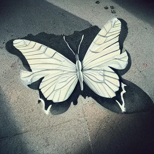 Prompt: a giant white butterfly that makes a shadow in the ground by frank franzzeta, by sakimichan, trending on artstation, insanely detailed, masterpiece, vibrant colours