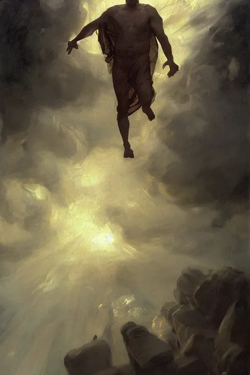 Image similar to beautiful detailed expressive impressionistic oil painting portrait of ancient roman god emperor steve buscemi levitating, ascending into the dark wearing the civic crown, renaissance painting, black background, art by anders zorn, wonderful masterpiece by greg rutkowski, expressive brush strokes, beautiful cinematic light, american romanticism by greg manchess, jessica rossier