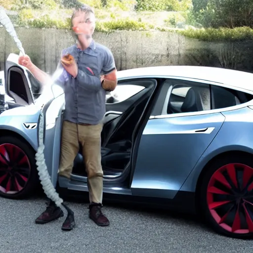 Prompt: gollum driving a Tesla
