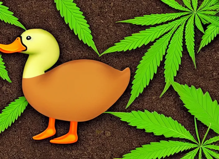 Prompt: duck, marijuana leaves, duck surrounded by weed leaves