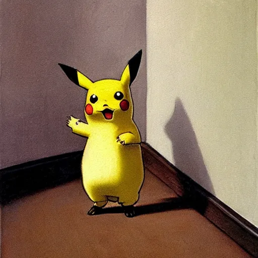 Prompt: a painting of Pikachu by volhelm hammershoi