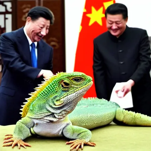 Prompt: chinese president loving pet lizard