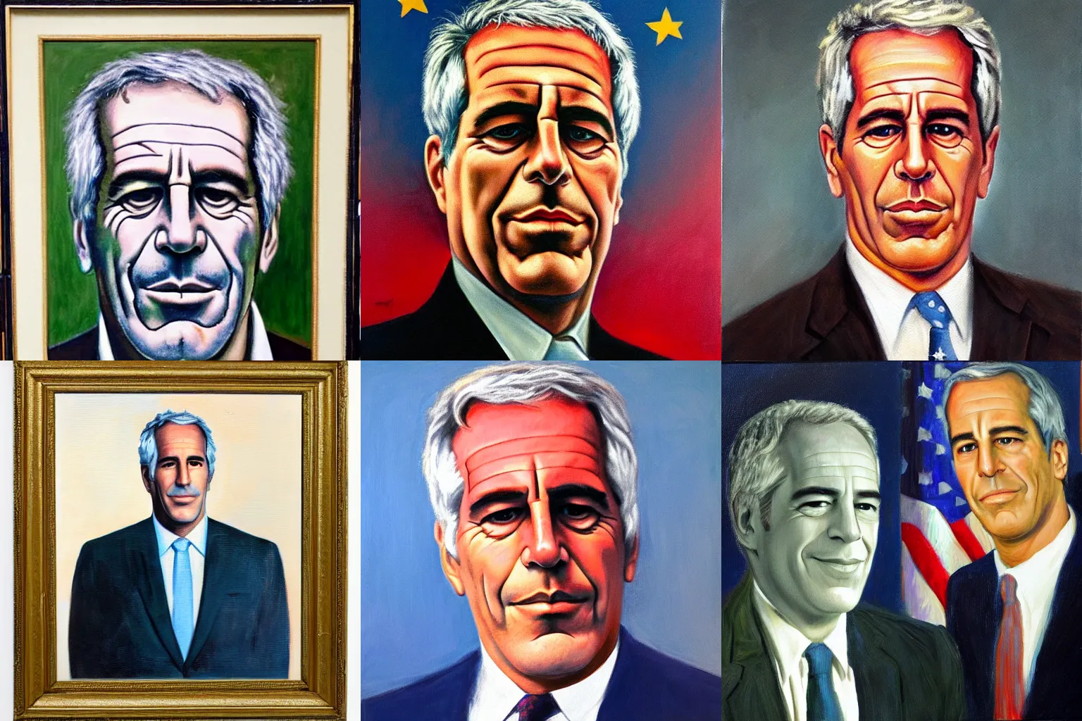 Prompt: Official Portrait of United States President Jeffrey Epstein, 1968 Oil on Canvas