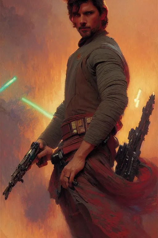 Image similar to attractive man, star wars, cool colors, painting by gaston bussiere, craig mullins, greg rutkowski, alphonse mucha