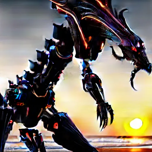 Image similar to worm's eye view from the floor, looking up, at a highly detailed 300 foot tall giant exquisite beautiful female warframe, as an anthropomorphic robot dragon, posing elegantly over your tiny form, camera looking up from the ground, at the beach on a sunset, sleek streamlined design, streamlined matte black armor, sharp detailed claws, detailed sharp robot dragon feet, giantess shot, upward shot, ground view shot, front shot, cinematic shot, high quality warframe fanart, captura, realistic, professional digital art, high end digital art, furry art, giantess art, anthro art, DeviantArt, artstation, Furaffinity, 8k HD render, epic lighting