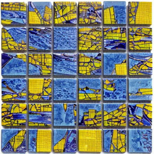 Prompt: grangemouth in mixed size mosaic tiles by erin hanson