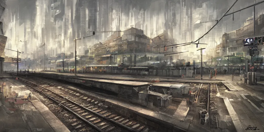 Image similar to 2 0 4 5 train station city landscale, concept art, illustration, highly detailed, artwork, hyper realistic, painting