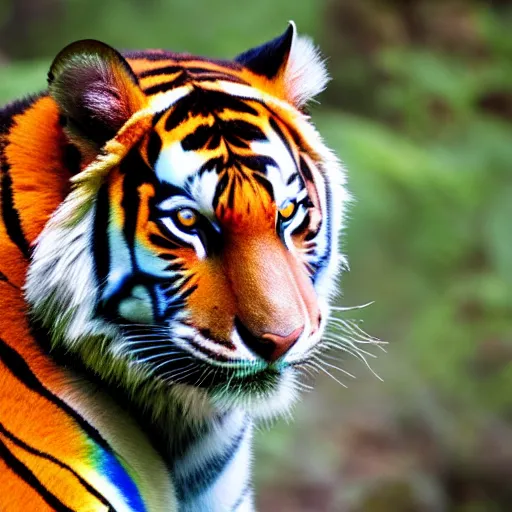 Image similar to 8k photography from a rainbow tiger