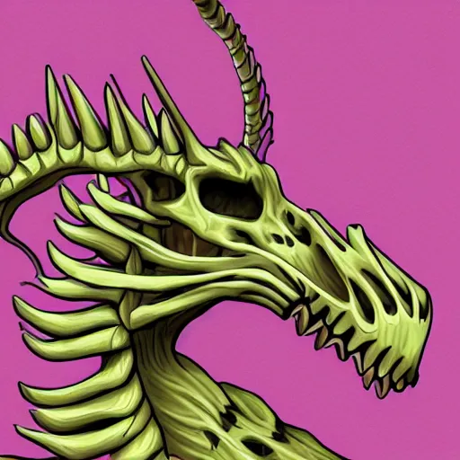 Prompt: a digital painting of a skeleton dragon