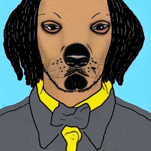 Image similar to the face of snoop dogg famous rapper professional photo on the body of the beagle snoopy from charles schultz'peanuts