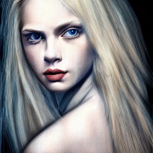 Prompt: portrait of blond girl who look like actor michael pitt realistic digital painting melancholic vibe