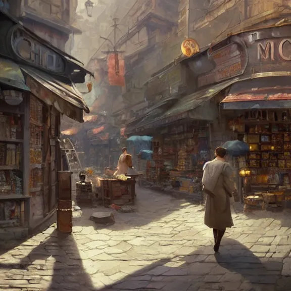 Prompt: coin shop, painting by craig mullins, octane rendering, soft morning lighting, wide angle lens, in the style of hayao miyazaki, trending on artstation,