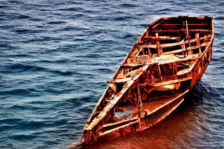 Image similar to high quality photo of old rusty ship in the middle of ocean
