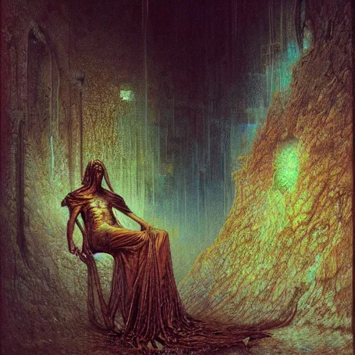 Prompt: cyberpunk dreaming by gustave dore and gustave moreau and beksinski