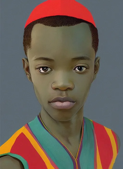 Image similar to colourful upper half portrait of an african boy - art by tenmyouya hisashi & hsiao - ron cheng, highly detailed, digital painting, illustration, smooth, sharp focus, intricate, symmetry, pinterest, behance, artstation