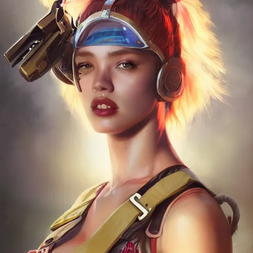 Image similar to lalisa gray as tank girl, fantasy, portrait, highly detailed, waist up, low camera angle, digital painting, trending on artstation, concept art, sharp focus, illustration, art by artgerm and greg rutkowski and magali villeneuve