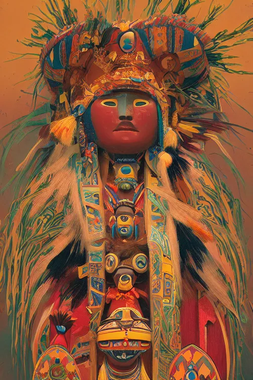 Prompt: A beautiful painting of Hopi kachina dolls, symmetrical features, cinematic lighting, soft bokeh, fantasy, modern, colourful, highly detailed, digital painting, artstation, deviantart, concept art, sharp focus, illustration, by alphonse mucha