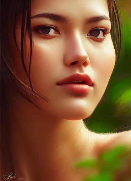 Image similar to photo of a gorgeous female in the style of stefan kostic, realistic, half body shot, sharp focus, 8 k high definition, insanely detailed, intricate, elegant, art by stanley lau and artgerm, extreme bokeh foliage