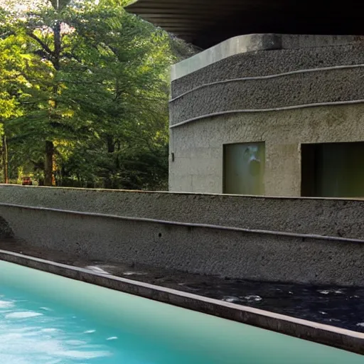 Prompt: a spa designed by le Corbusier