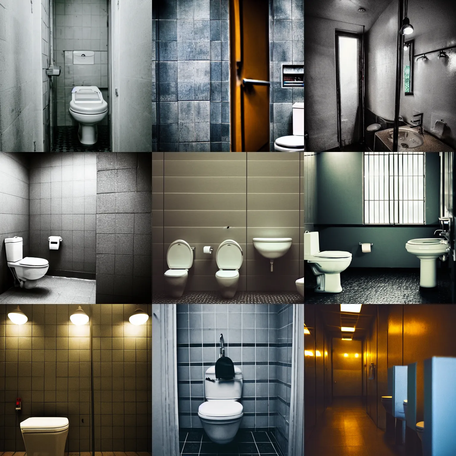 Prompt: toilets, moody, cinematic colors, bokeh