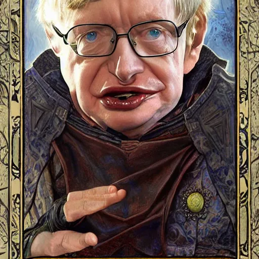 Prompt: Stephen Hawking as a fantasy D&D wizard, portrait art by Donato Giancola and James Gurney, digital art, trending on artstation