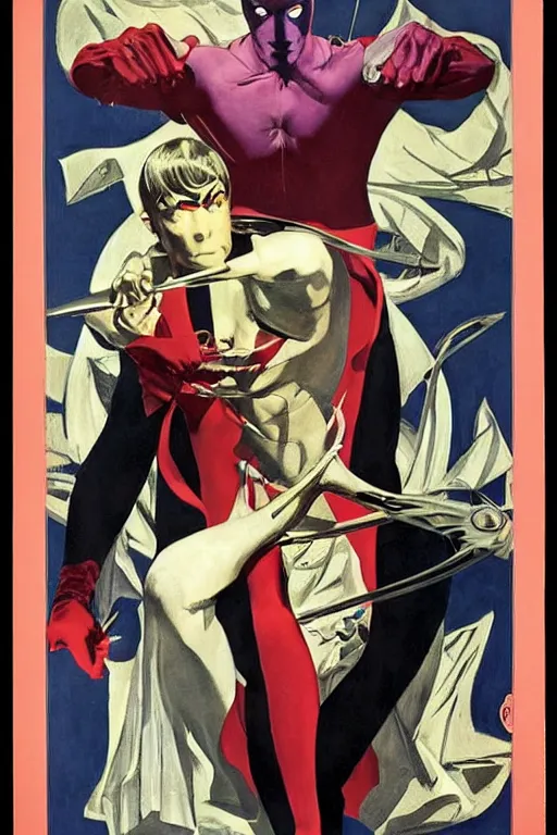 Image similar to super villain diabolik, groovy and cool, by j. c. leyendecker, james gurney