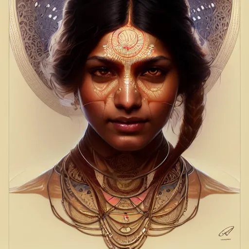 Image similar to ultra realistic illustration, an indian cyborg, transparent, static, intricate, elegant, highly detailed, digital painting, artstation, concept art, smooth, sharp focus, illustration, art by artgerm and greg rutkowski and alphonse mucha