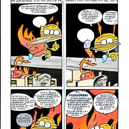 Image similar to a garfield comic featuring a ( ( sock drawer ) ) on fire