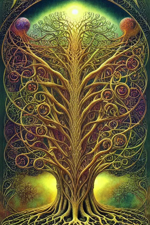 Image similar to tree of life by roger dean and andrew ferez, art forms of nature by ernst haeckel, divine chaos engine, symbolist, visionary, art nouveau, botanical fractal structures, organic, detailed, realistic, surreality