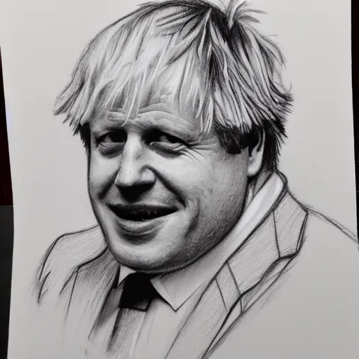 Prompt: boris johnson at a party , pencil sketch