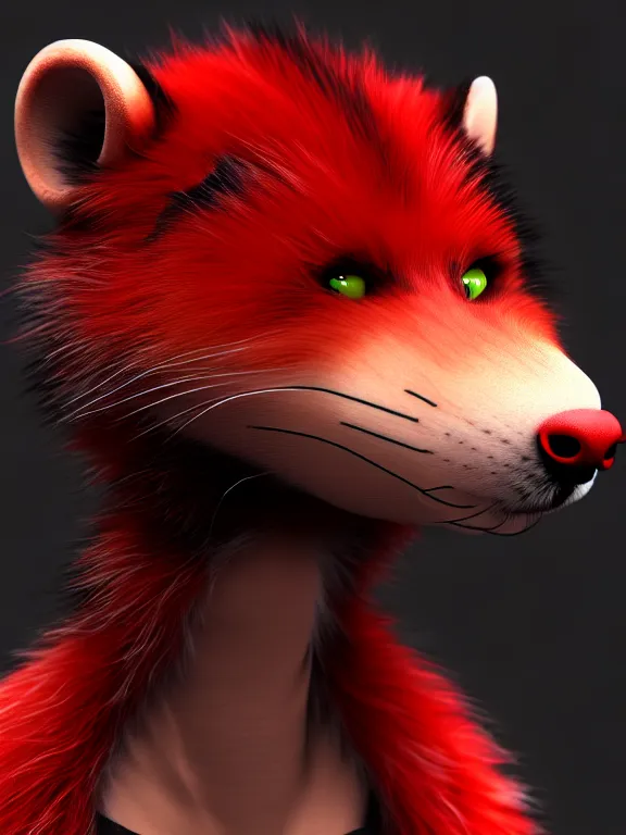 Image similar to furry - male - red - black - weasel - chaos theorist - fursona uhd ue 5 visual novel pc game expressions, photorealistic