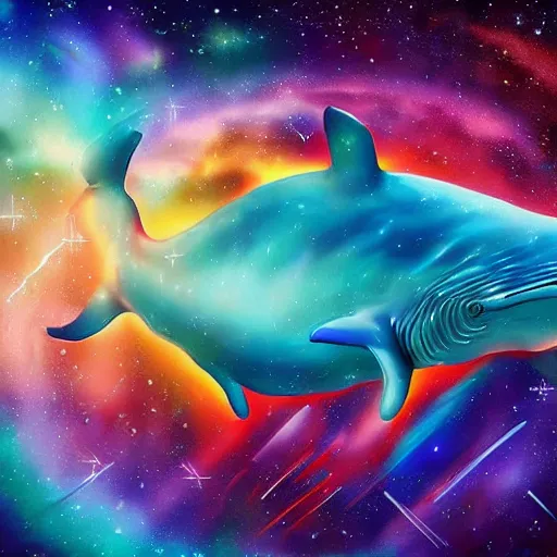 Image similar to Photorealistic psychedelic whale in outer space, Hyperdetailed, beautiful colors, 108 Megapixels, Artstation concept art