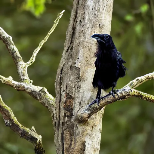 Image similar to A high quality photo of a raven perched on a tree, 4k, detailed, focus on a raven