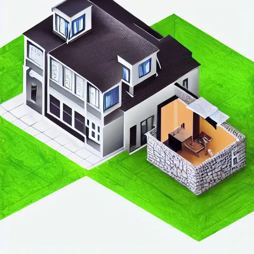 Image similar to a jennifer lawrence as a house, isometric architectural illustration, hdr photorealism